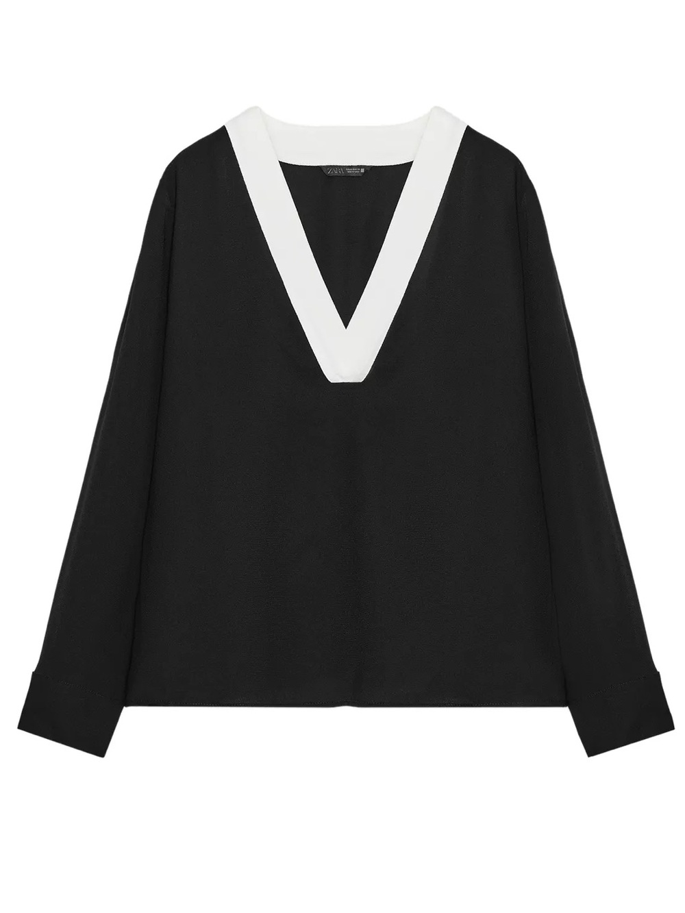 Zara Black Top with White Contrast Collar